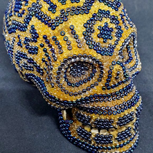 Huichol Beaded Skull on Hand Carved Fish Bone ~ Handcrafted by indigenous artist - Picture 1 of 7